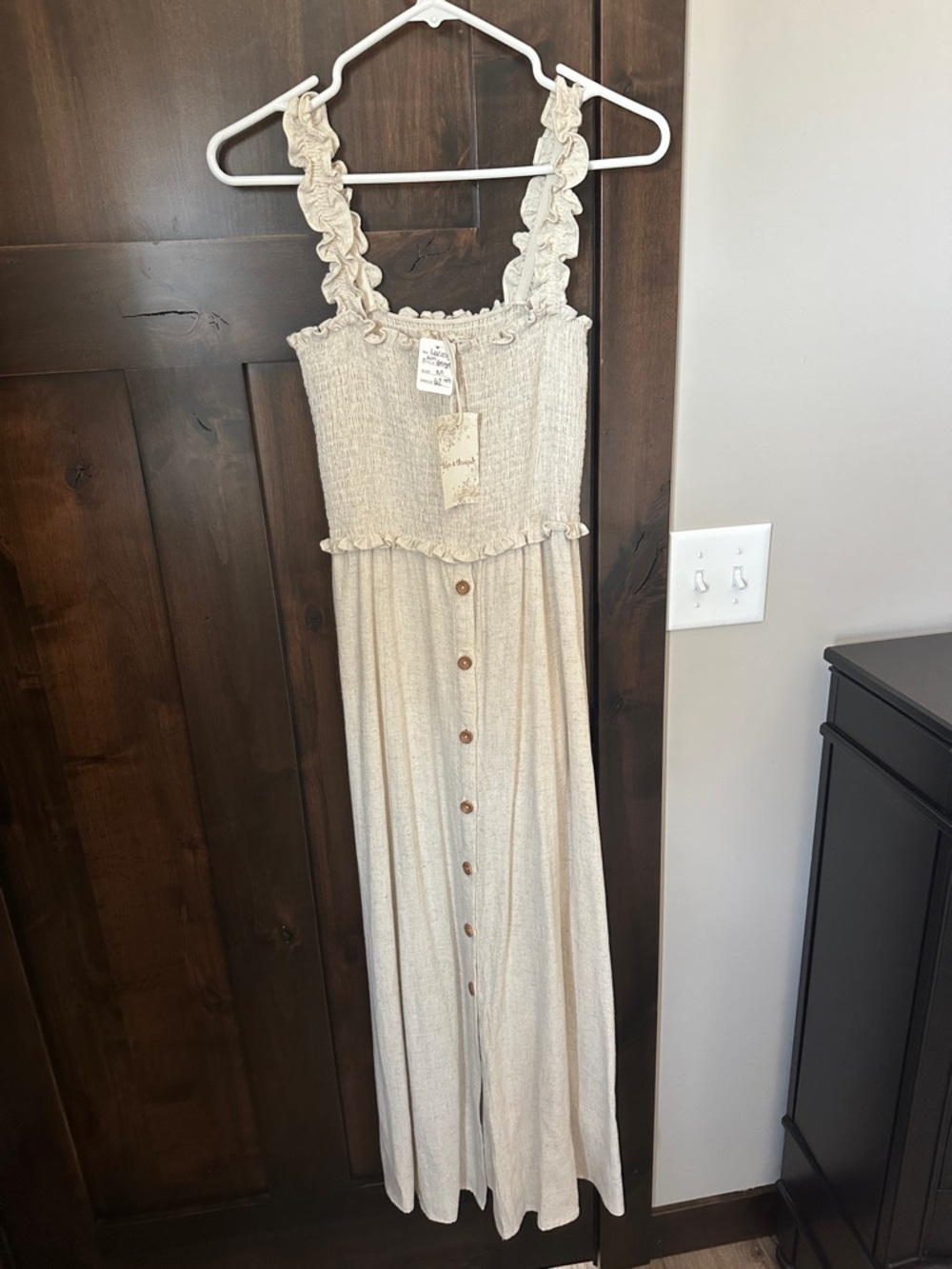 Hem & Thread Beige Ruffled Smocked Maxi Dress